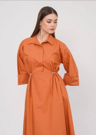 Rochie lunga tip camasa din poplin satinat de bumbac, caramizie [7]