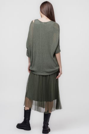 Rochie suprapusa cu puloveras si tulle plisat, kaki [2]