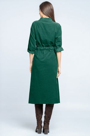 Rochie camasa din catifea reiata cu cordon in talie, verde [2]