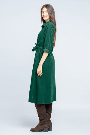Rochie camasa din catifea reiata cu cordon in talie, verde [1]