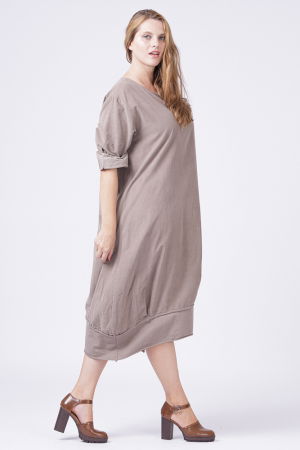 Rochie lalea din catifea reiata bej inchis [3]