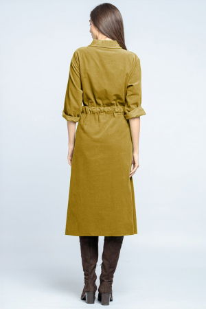 Rochie camasa din catifea reiata, galben mustar, cu cordon in talie [2]