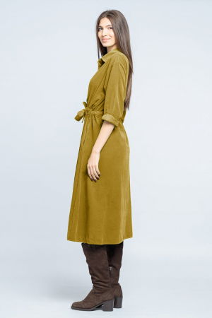 Rochie camasa din catifea reiata, galben mustar, cu cordon in talie [1]