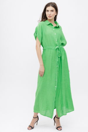 Rochie camasa, din in, cu snur in talie, verde deschis [1]