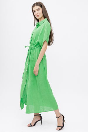 Rochie camasa, din in, cu snur in talie, verde deschis [2]
