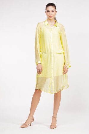 Rochie camasa din matase si vascoza galben pai, cu dublura