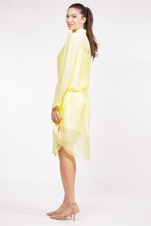 Rochie camasa din matase si vascoza galben pai, cu dublura [2]