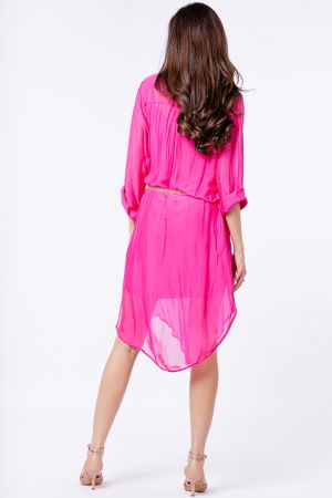 Rochie camasa din matase si vascoza fucsia, cu dublura [4]