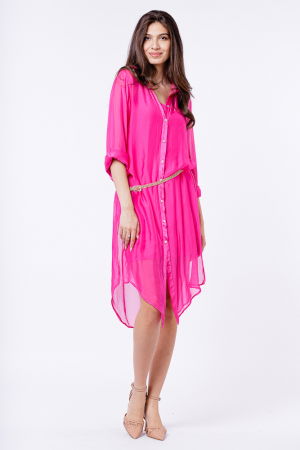 Rochie camasa din matase si vascoza fucsia, cu dublura [2]