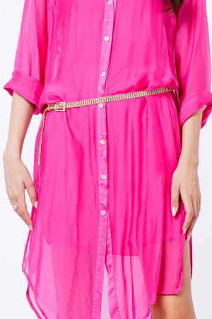 Rochie camasa din matase si vascoza fucsia, cu dublura [1]