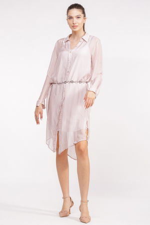 Rochie camasa din matase si vascoza roz prafuit, cu dublura [1]