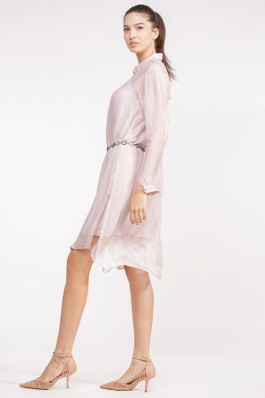 Rochie camasa din matase si vascoza roz prafuit, cu dublura [2]