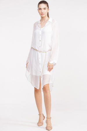 Rochie camasa din matase si vascoza alba, cu dublura