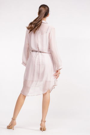 Rochie camasa din matase si vascoza roz prafuit, cu dublura [3]