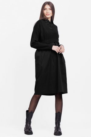 Rochii Casual - Rochie camasa din poplin de bumbac cu pulover angora, neagra