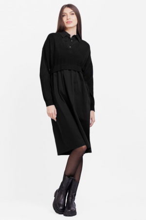 Rochie camasa din poplin de bumbac cu pulover angora, neagra [1]