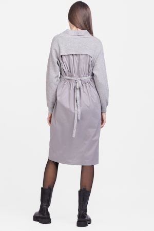 Rochie camasa din poplin de bumbac cu pulover angora, gri [2]