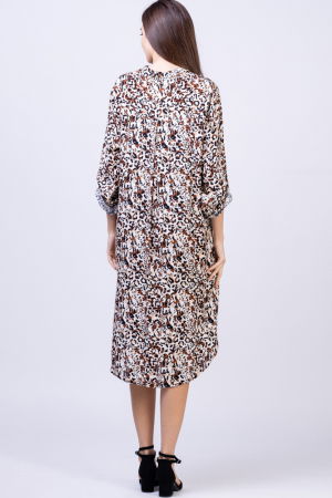 Rochie camasa din vascoza, lunga, cu imprimeu animal print bej-negru [2]