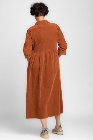 Rochie camasa caramizie din catifea reiata, taiata in talie [2]