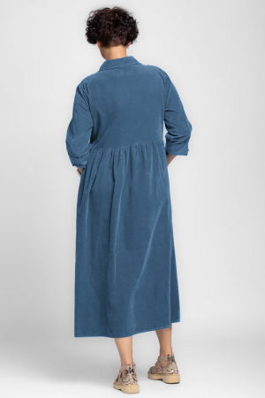 Rochie camasa albastru jeans din catifea reiata, taiata in talie [2]