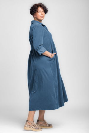 Rochie camasa albastru jeans din catifea reiata, taiata in talie [1]