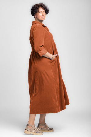 Rochie camasa caramizie din catifea reiata, taiata in talie [1]