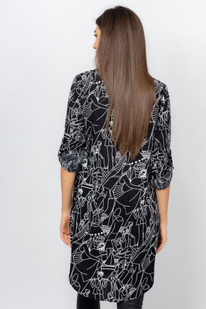 Rochie camasa, neagra, midi, cu imprimeu grafic alb [2]