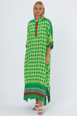 Rochie camasa oversize cu imprimeu geometric, cu romburi galbene [3]