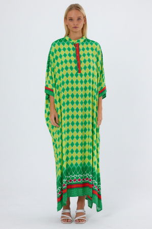 Rochie camasa oversize cu imprimeu geometric, cu romburi galbene [2]