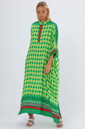 Rochie camasa oversize cu imprimeu geometric, cu romburi galbene [4]