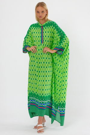 Rochie verde oversize, cu imprimeu geometric, cu romburi [7]