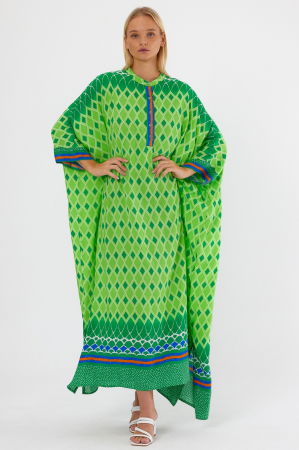 Rochii - Rochie verde oversize, cu imprimeu geometric, cu romburi