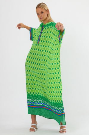 Rochie verde oversize, cu imprimeu geometric, cu romburi [5]