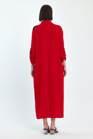 Rochie camasa oversize rosu-negru cu broderie silueta fata africana, din vascoza [5]