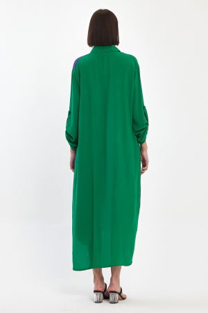 Rochie camasa oversize verde-mov cu broderie silueta fata africana, din vascoza [5]