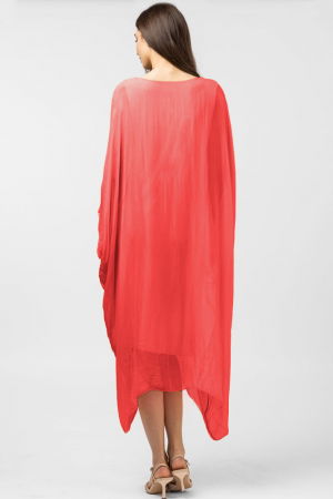 Rochie corai in colturi, lunga, ampla, din matase si vascoza, cu detaliu sub bust [2]