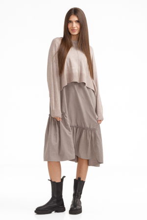 Rochie catifelata suprapusa, cu puloveras petrecut la spate, bej inchis [1]