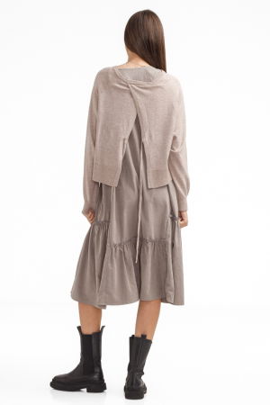 Rochie catifelata suprapusa, cu puloveras petrecut la spate, bej inchis [6]