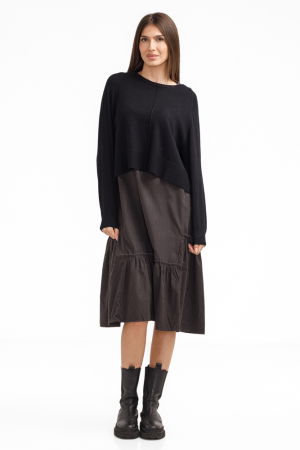 Rochii Casual - Rochie catifelata suprapusa, cu puloveras petrecut la spate, neagra