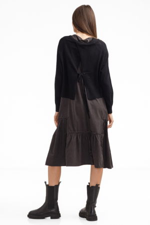 Rochie catifelata suprapusa, cu puloveras petrecut la spate, neagra [2]