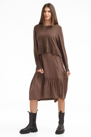 Rochii Casual - Rochie catifelata suprapusa, cu puloveras petrecut la spate, maro