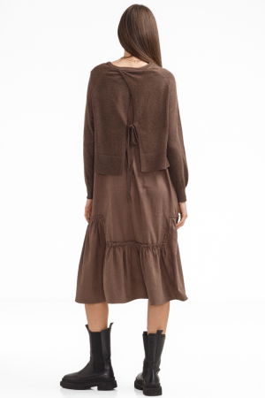 Rochie catifelata suprapusa, cu puloveras petrecut la spate, maro [3]