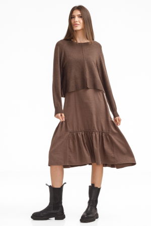 Rochie catifelata suprapusa, cu puloveras petrecut la spate, maro [2]