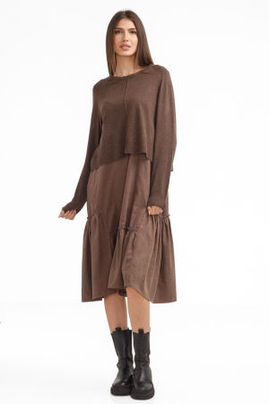 Rochie catifelata suprapusa, cu puloveras petrecut la spate, maro [1]