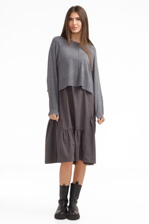 Rochii Casual - Rochie catifelata suprapusa, cu puloveras petrecut la spate, gri