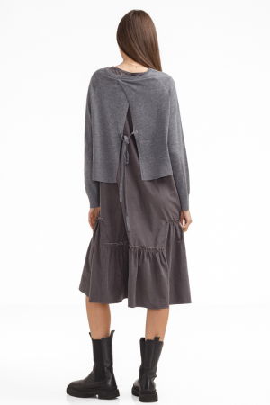 Rochie catifelata suprapusa, cu puloveras petrecut la spate, gri [3]