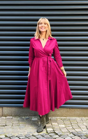 Rochie clos, petrecuta, din poplin de bumbac, fucsia [1]