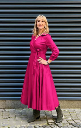 Rochie clos, petrecuta, din poplin de bumbac, fucsia [2]