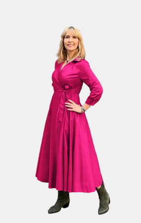 Rochie clos, petrecuta, din poplin de bumbac, fucsia [2]