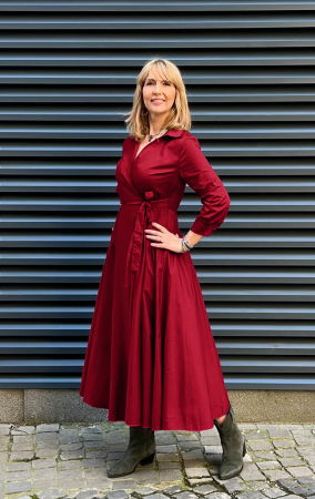 Rochie clos, petrecuta, din poplin de bumbac, bordo [1]